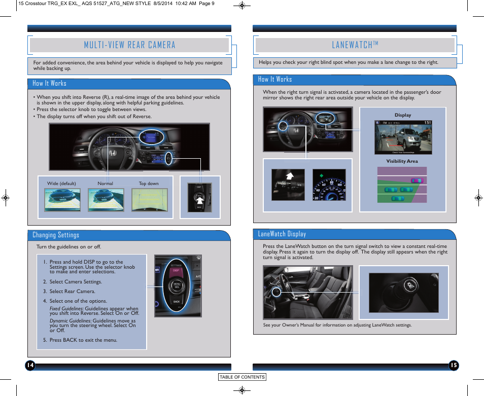 Multi-view rear camera, Lanewatch | HONDA 2015 Crosstour (EX/EX-L) - Technology Reference Guide User Manual | Page 9 / 17
