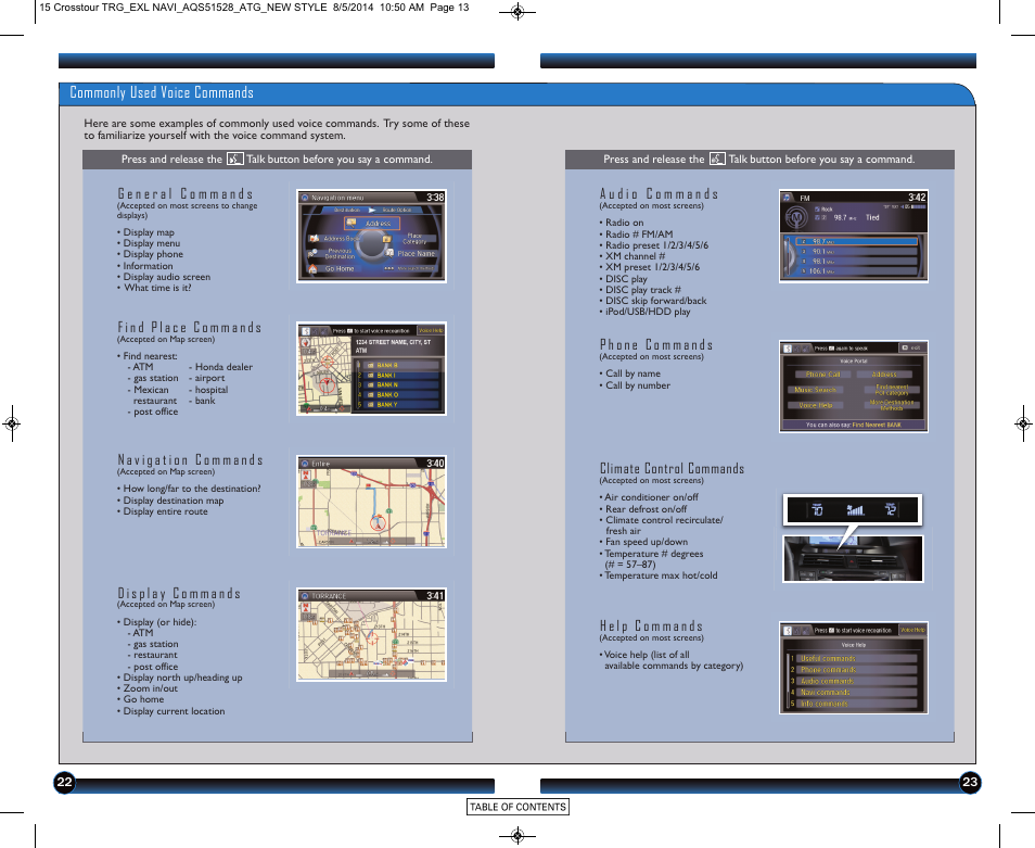 Commonly used voice commands, Climate control commands | HONDA 2015 Crosstour (EX-L with Navigation) - Technology Reference Guide User Manual | Page 13 / 22