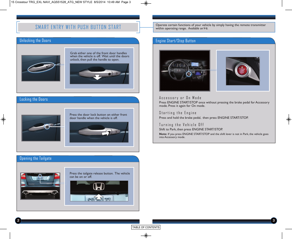 Smart entry with push button start | HONDA 2015 Crosstour (EX-L with Navigation) - Technology Reference Guide User Manual | Page 3 / 22
