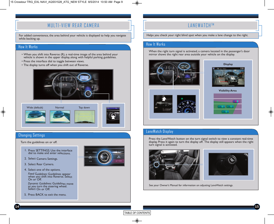 Multi-view rear camera, Lanewatch | HONDA 2015 Crosstour (EX-L with Navigation) - Technology Reference Guide User Manual | Page 9 / 22