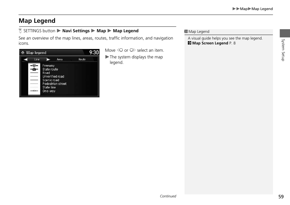 Map legend, 2 map legend, P. 59 | HONDA 2015 Crosstour - Navigation Manual User Manual | Page 60 / 150