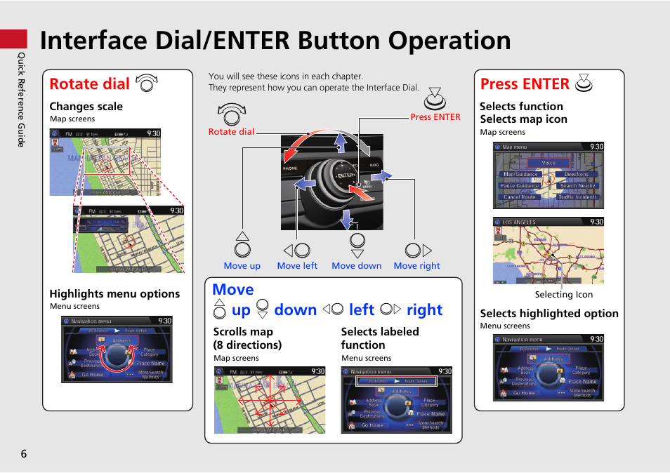 Interface dial/enter button operation | HONDA 2015 Crosstour - Navigation Manual User Manual | Page 7 / 150