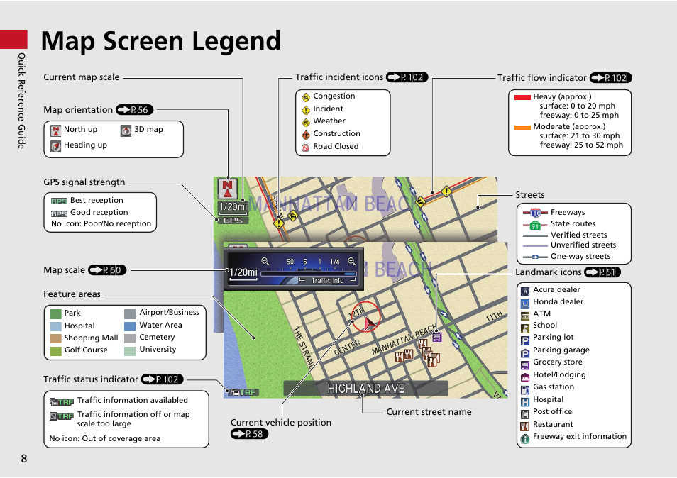 Map screen legend | HONDA 2015 Crosstour - Navigation Manual User Manual | Page 9 / 150