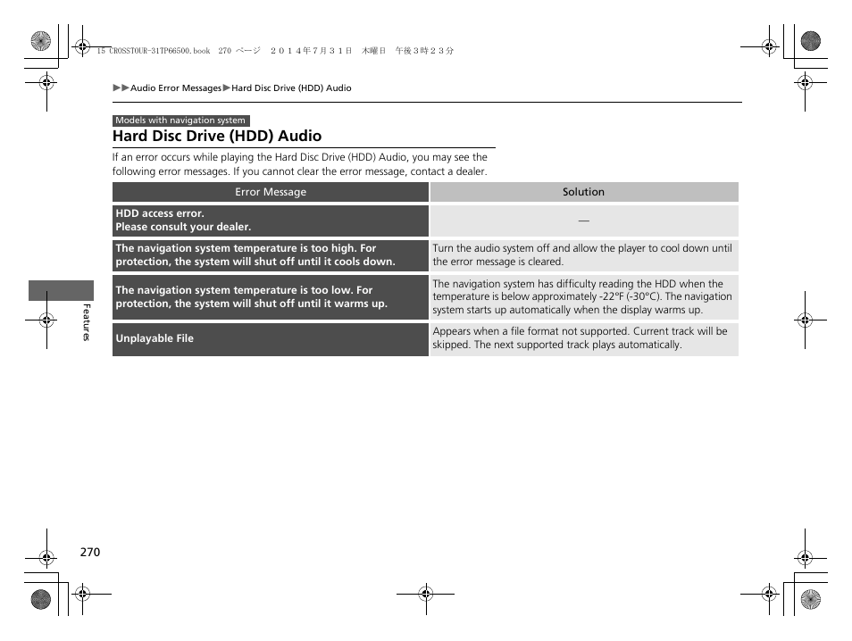 Hard disc drive (hdd) audio | HONDA 2015 Crosstour - Owner's Manual User Manual | Page 271 / 573