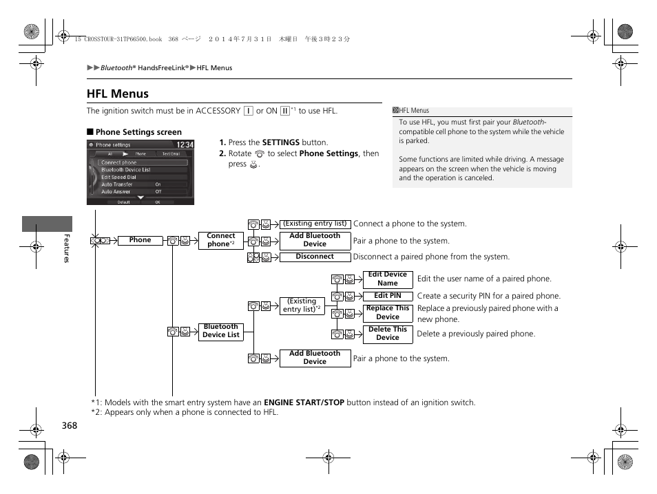 Hfl menus | HONDA 2015 Crosstour - Owner's Manual User Manual | Page 369 / 573