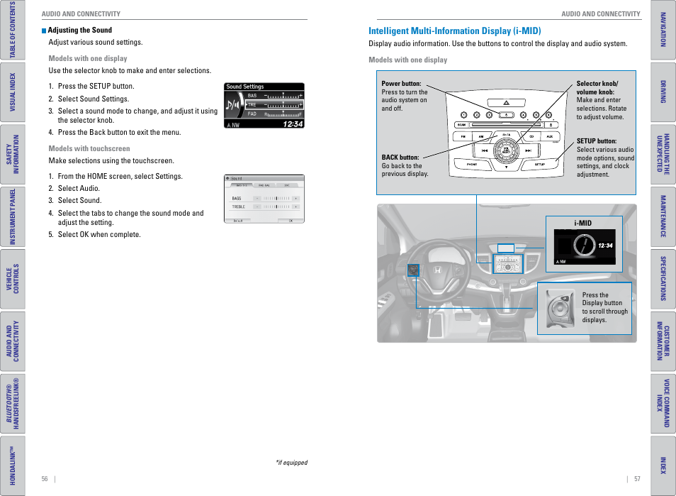 Intelligent multi-information display (i-mid), P. 57 | HONDA 2015 CR-V - Owner's Guide (Revised 01/07/2014) User Manual | Page 32 / 81