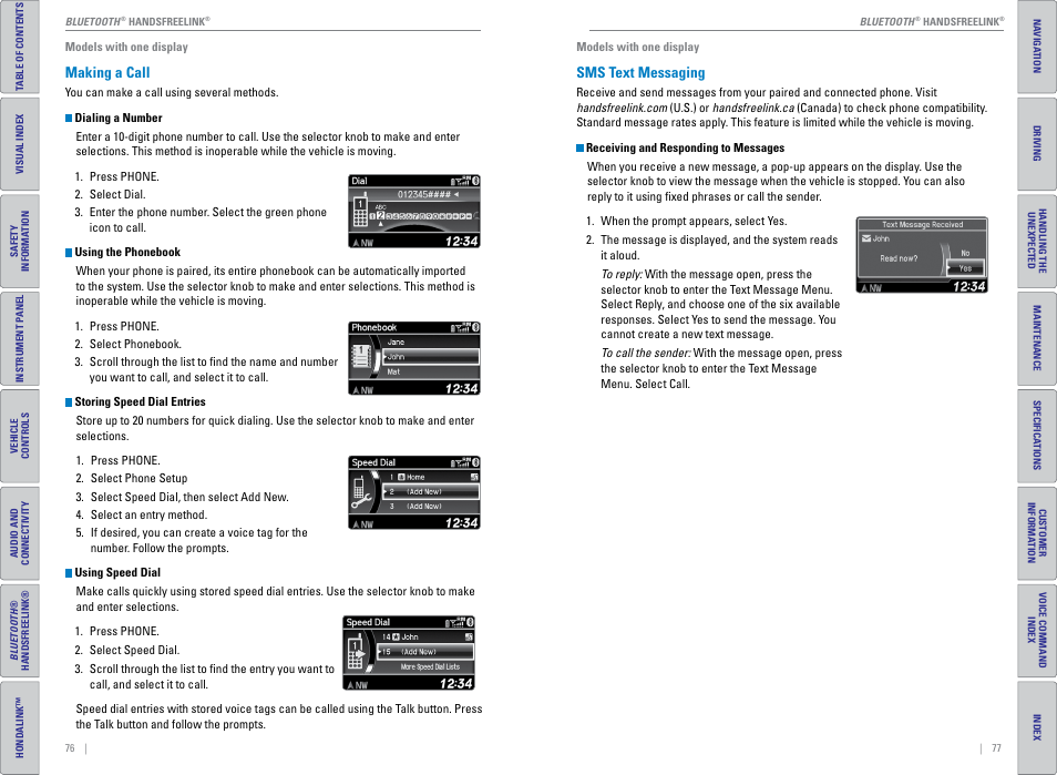 Making a call, Sms text messaging, Making a call sms text messaging | HONDA 2015 CR-V - Owner's Guide (Revised 01/07/2014) User Manual | Page 42 / 81