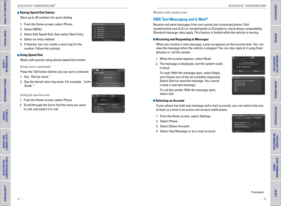 Sms text messaging and e-mail | HONDA 2015 CR-V - Owner's Guide (Revised 01/07/2014) User Manual | Page 45 / 81