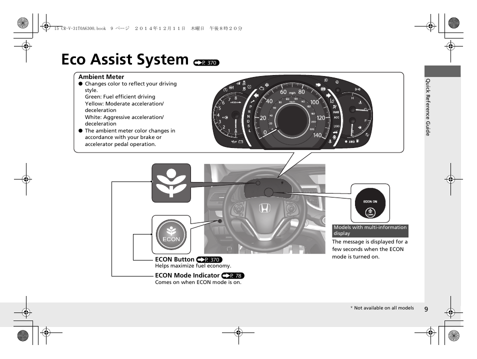 Eco assist system (p 370), Eco assist system | HONDA 2015 CR-V - Owner's Manual (Revised 12/15/2014) User Manual | Page 10 / 533