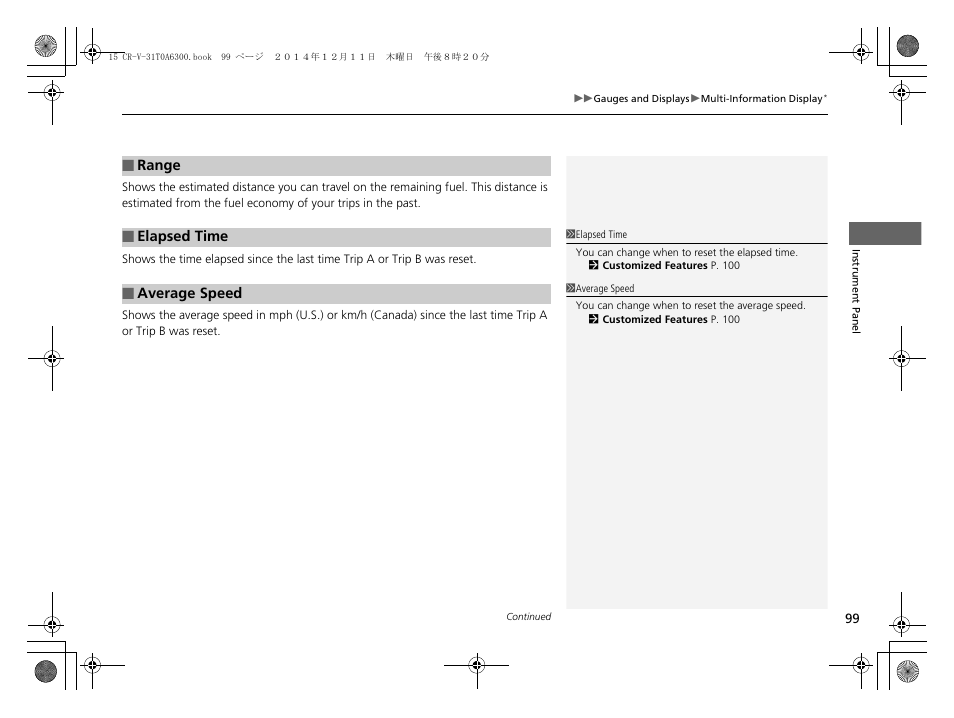 HONDA 2015 CR-V - Owner's Manual (Revised 12/15/2014) User Manual | Page 100 / 533