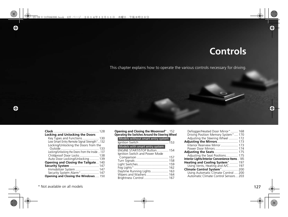 Controls | HONDA 2015 CR-V - Owner's Manual (Revised 12/15/2014) User Manual | Page 128 / 533