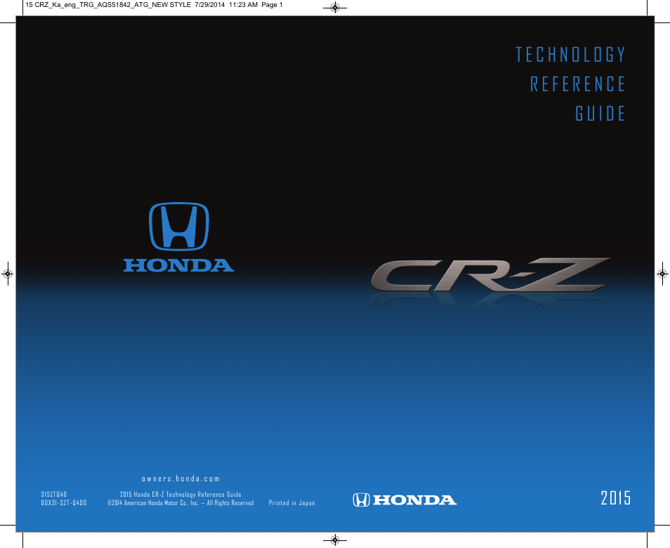 HONDA 2015 CR-Z - Technology Reference Guide User Manual | 20 pages