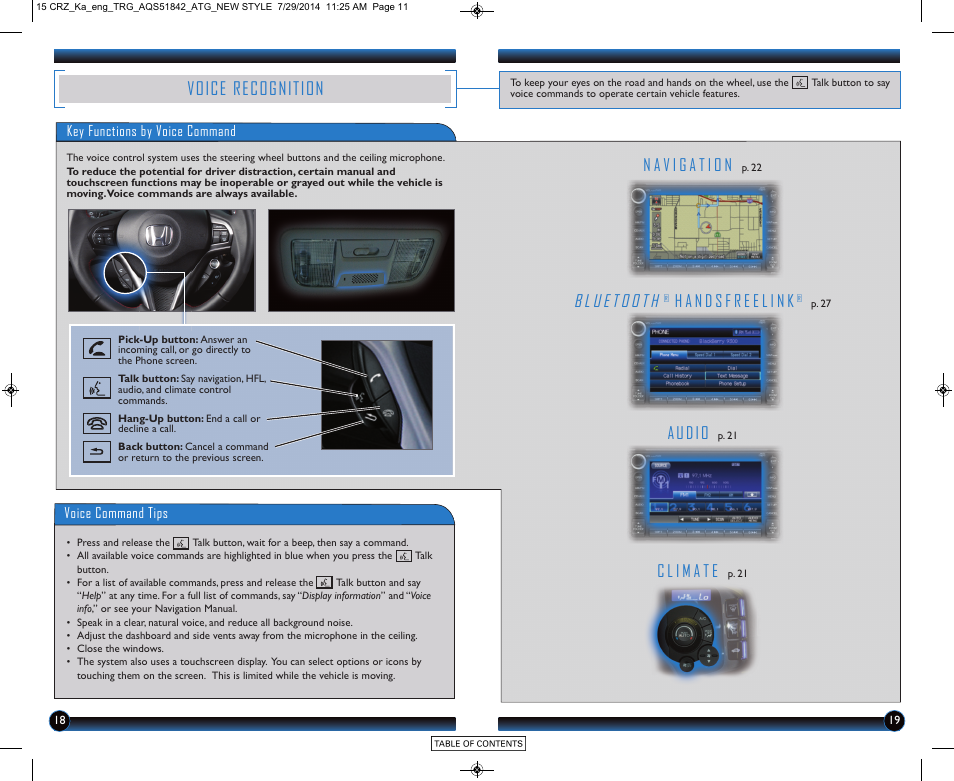 Voice recognition, Voice recognition p.18, Audio | HONDA 2015 CR-Z - Technology Reference Guide User Manual | Page 11 / 20