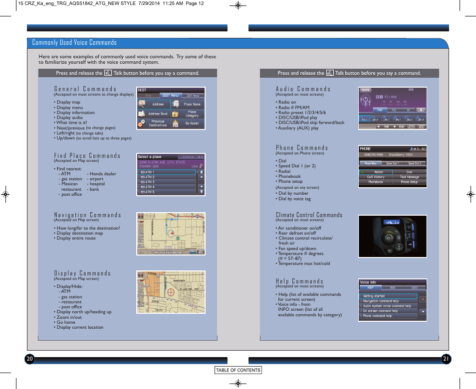 Commonly used voice commands, Climate control commands | HONDA 2015 CR-Z - Technology Reference Guide User Manual | Page 12 / 20