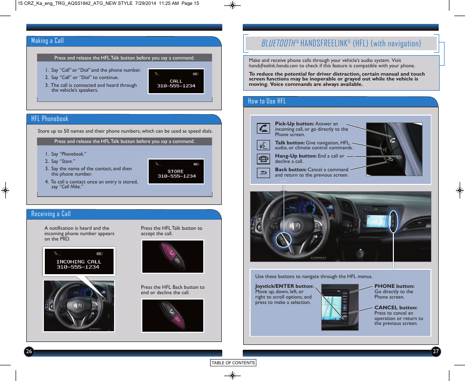 Bluetooth, Handsfreelink, Hfl) (with navigation) | HONDA 2015 CR-Z - Technology Reference Guide User Manual | Page 15 / 20