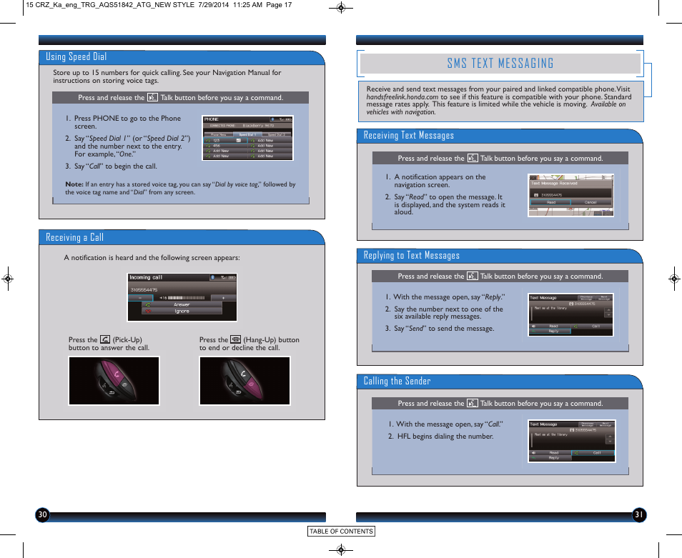 Sms text messaging | HONDA 2015 CR-Z - Technology Reference Guide User Manual | Page 17 / 20