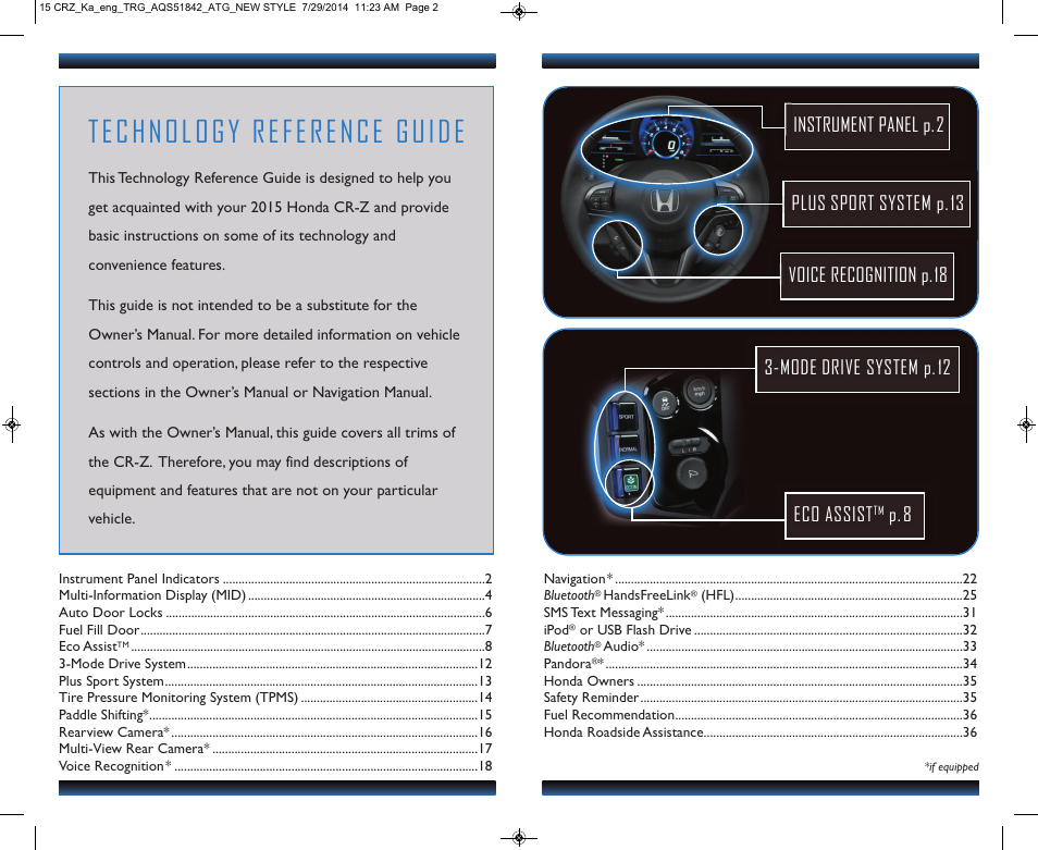 Technology reference guide | HONDA 2015 CR-Z - Technology Reference Guide User Manual | Page 2 / 20