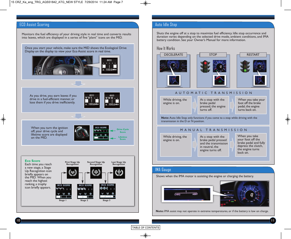 Eco assist scoring, Auto idle stop, How it works ima gauge | HONDA 2015 CR-Z - Technology Reference Guide User Manual | Page 7 / 20