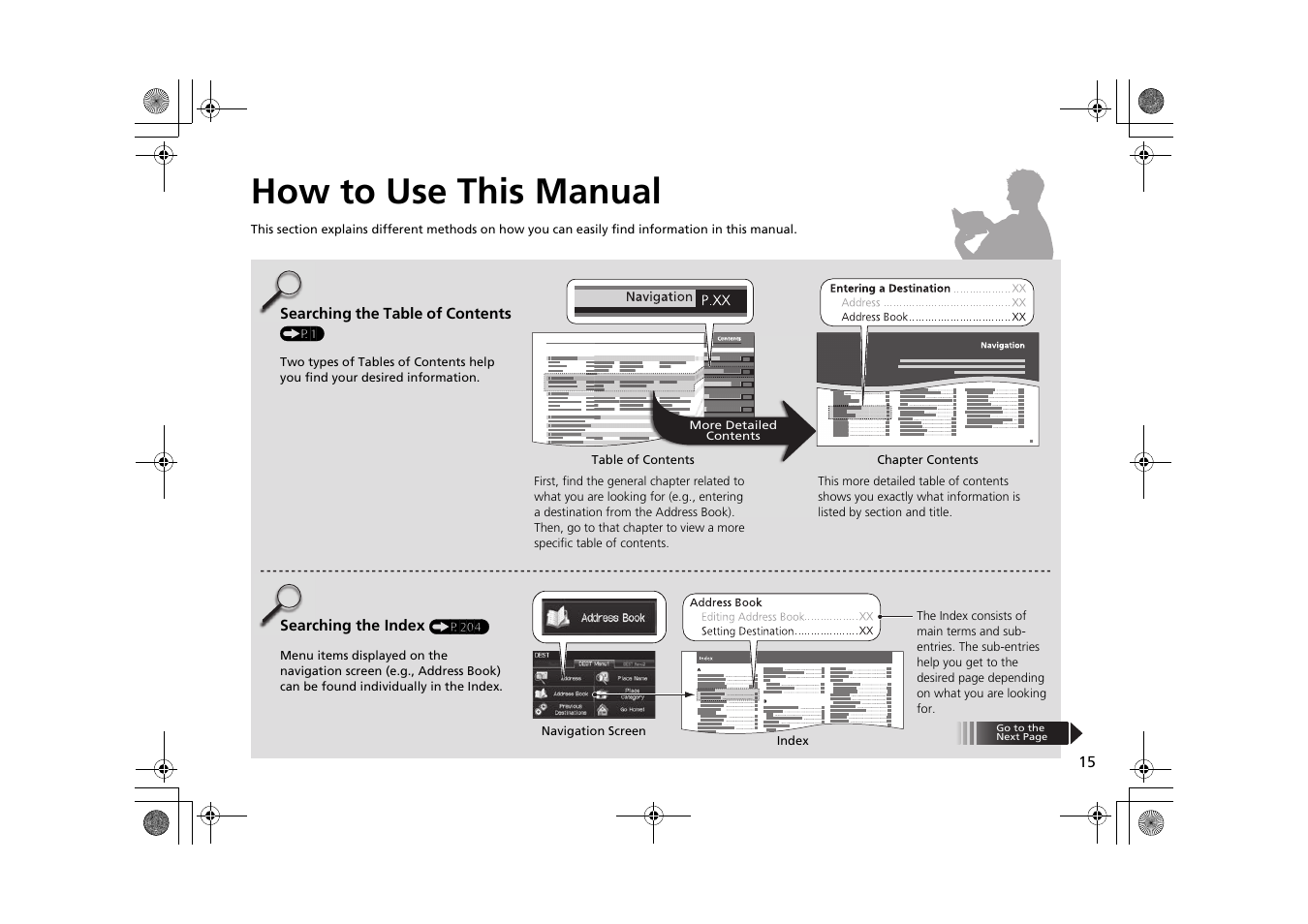 How to use this manual | HONDA 2015 CR-Z - Navigation Manual User Manual | Page 16 / 208