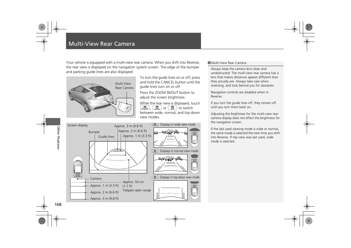 Multi-view rear camera 168, Multi-view rear camera, P168) | HONDA 2015 CR-Z - Navigation Manual User Manual | Page 169 / 208