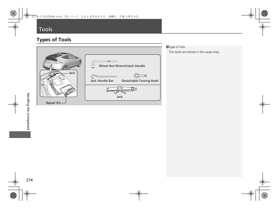 Tools, Types of tools | HONDA 2015 CR-Z - Owner's Manual User Manual | Page 275 / 329