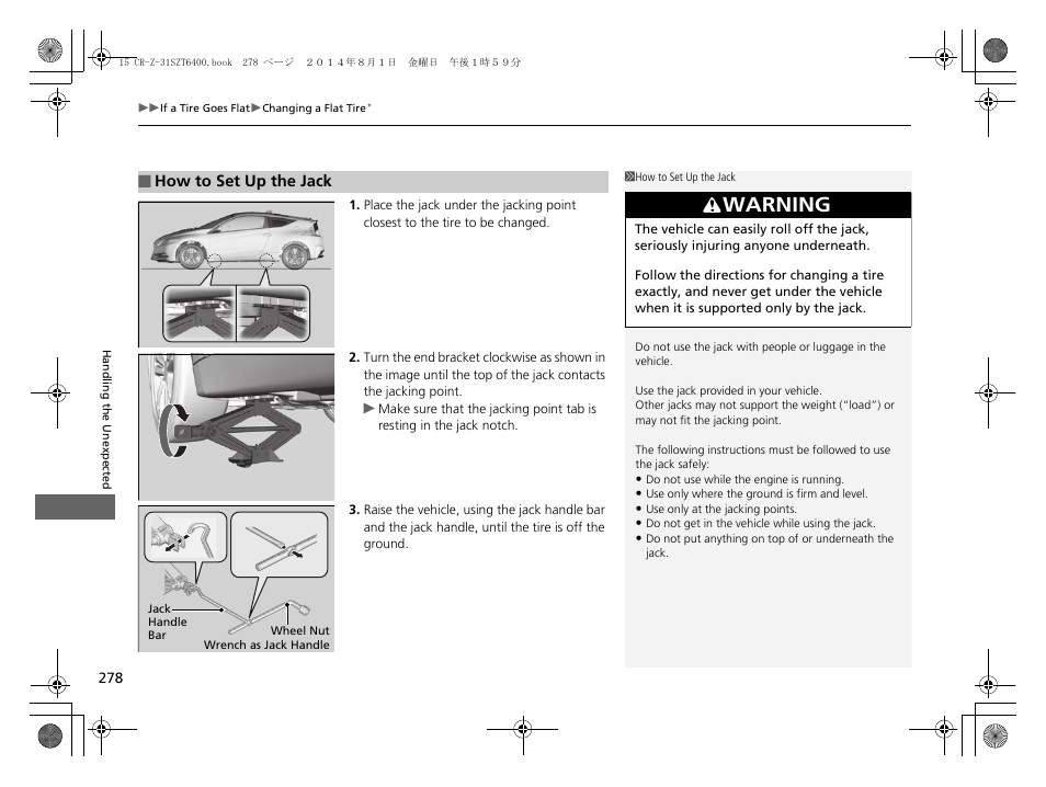 Warning | HONDA 2015 CR-Z - Owner's Manual User Manual | Page 279 / 329