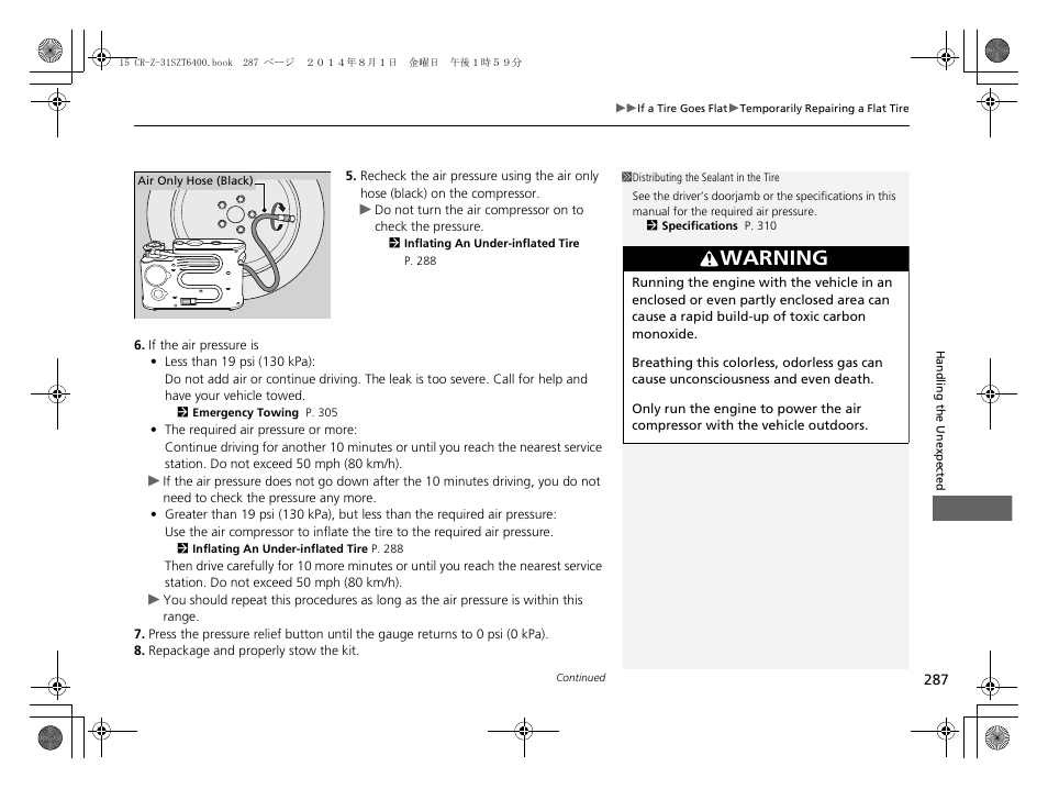 Warning | HONDA 2015 CR-Z - Owner's Manual User Manual | Page 288 / 329