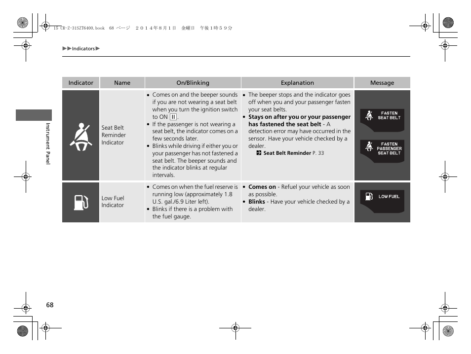 HONDA 2015 CR-Z - Owner's Manual User Manual | Page 69 / 329