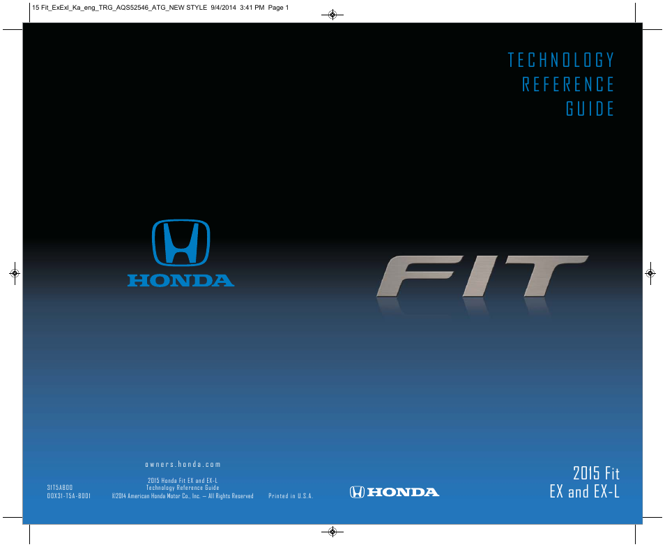 HONDA 2015 Fit (EX/EX-L) - Technology Reference Guide (Revised 10/11/2014) User Manual | 20 pages