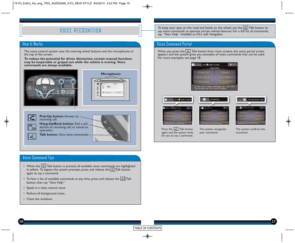 Voice recognition | HONDA 2015 Fit (EX/EX-L) - Technology Reference Guide (Revised 10/11/2014) User Manual | Page 10 / 20