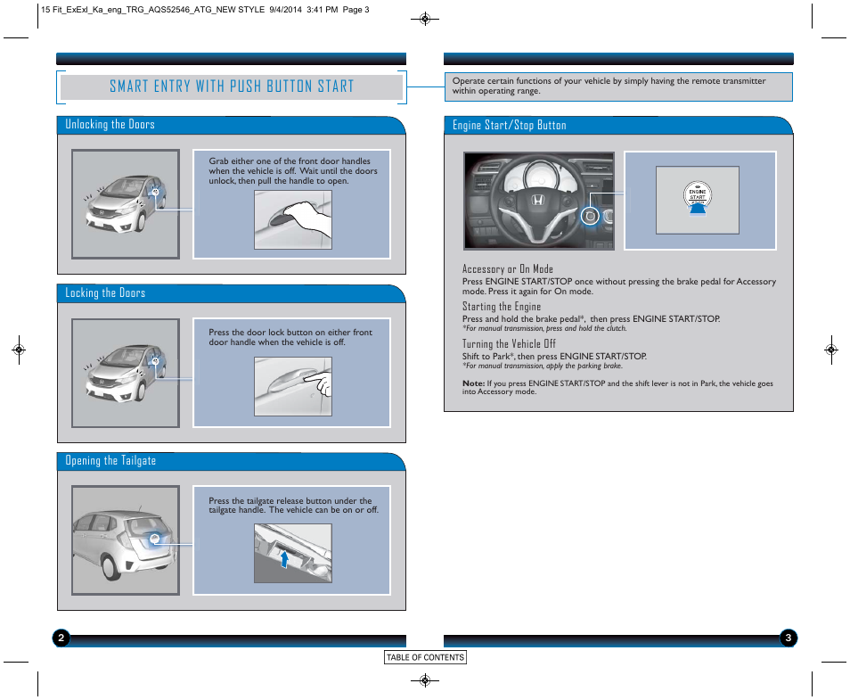 Smart entry with push button start | HONDA 2015 Fit (EX/EX-L) - Technology Reference Guide (Revised 10/11/2014) User Manual | Page 3 / 20