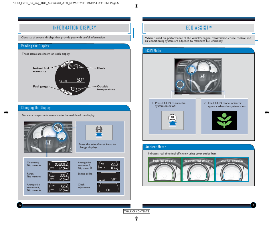 Information display eco assist, Eco assist, P. 7 | Information display | HONDA 2015 Fit (EX/EX-L) - Technology Reference Guide (Revised 10/11/2014) User Manual | Page 5 / 20