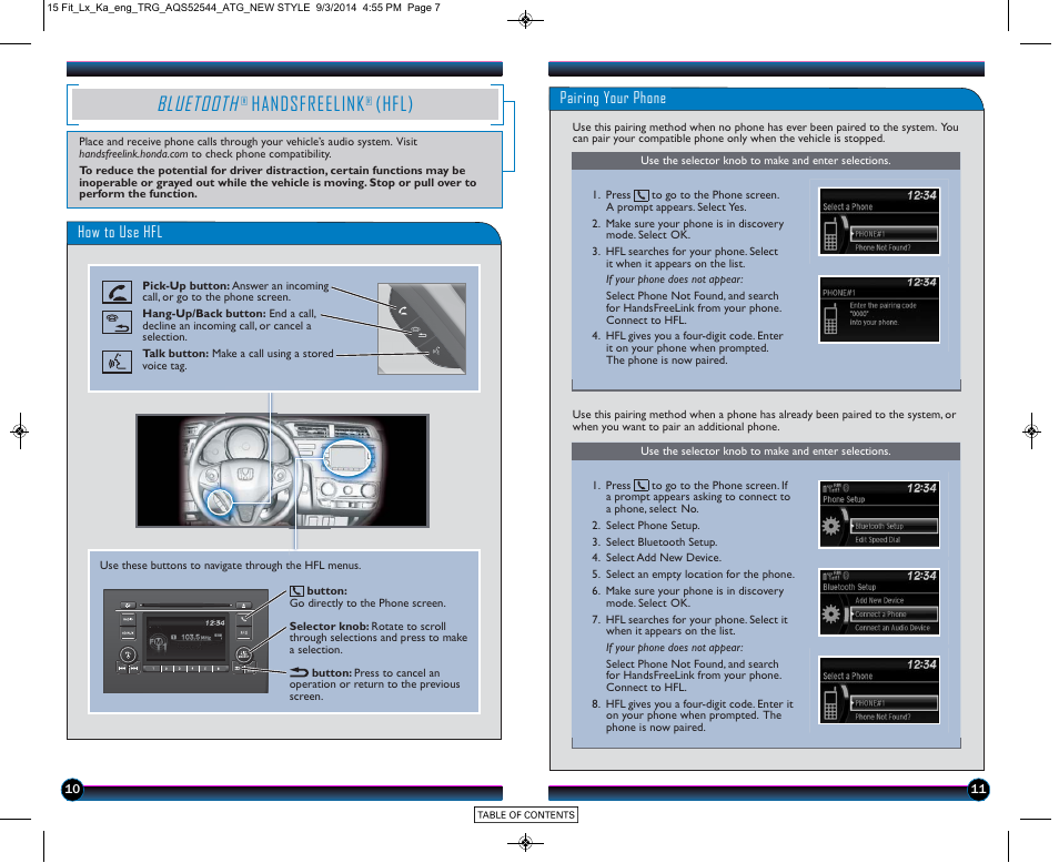 Bluetooth, Handsfreelink, Hfl) | P. 10 | HONDA 2015 Fit (LX) - Technology Reference Guide (Revised 10/11/2014) User Manual | Page 7 / 10