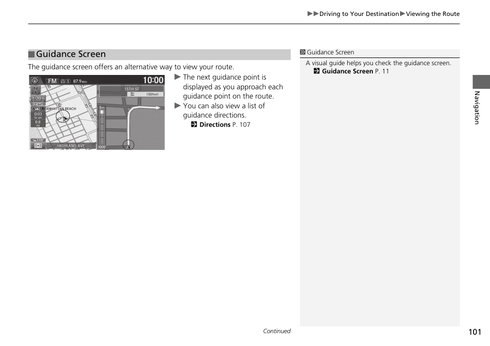 Guidance screen | HONDA 2015 Fit - Navigation Manual User Manual | Page 102 / 253