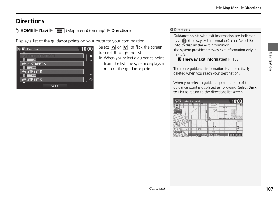 Directions | HONDA 2015 Fit - Navigation Manual User Manual | Page 108 / 253