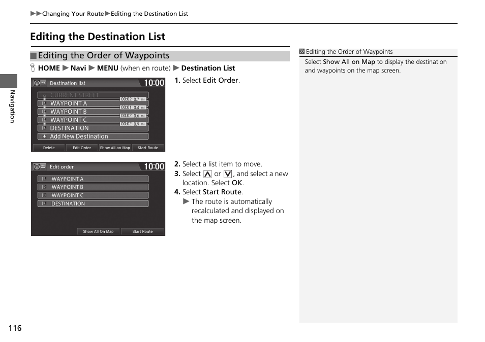 Editing the destination list, Editing the destination list p. 116 | HONDA 2015 Fit - Navigation Manual User Manual | Page 117 / 253