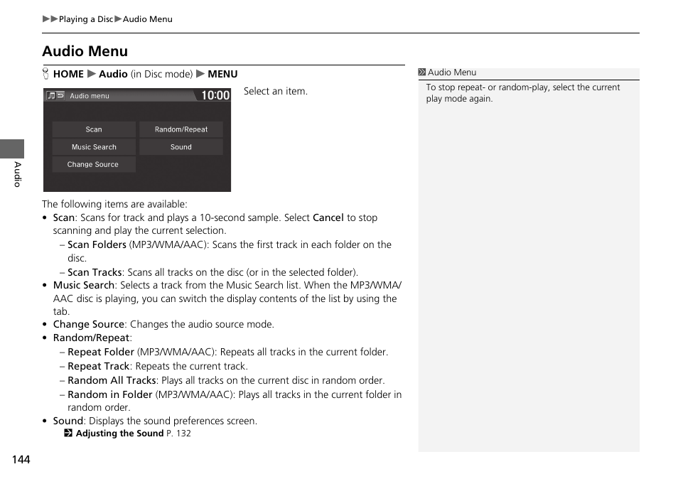 Audio menu | HONDA 2015 Fit - Navigation Manual User Manual | Page 145 / 253