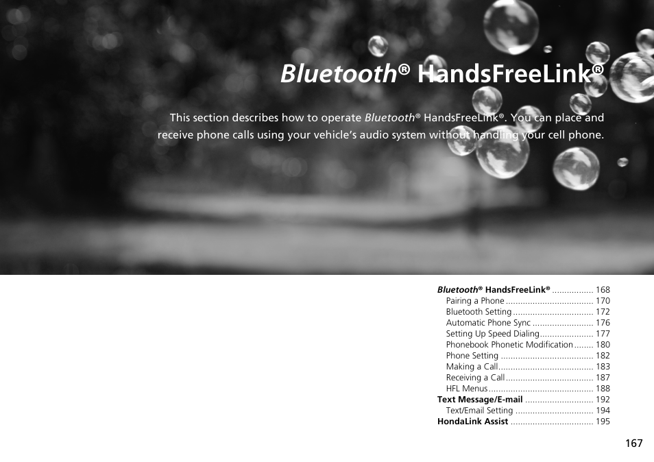 Bluetooth® handsfreelink, Bluetooth ® handsfreelink® p. 167, Bluetooth ® handsfreelink | P167) | HONDA 2015 Fit - Navigation Manual User Manual | Page 168 / 253