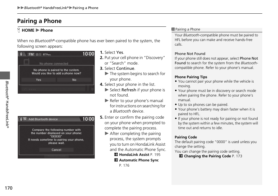 Pairing a phone | HONDA 2015 Fit - Navigation Manual User Manual | Page 171 / 253