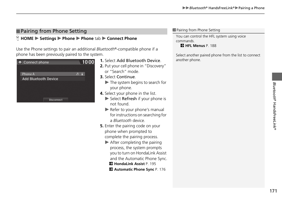 Pairing from phone setting | HONDA 2015 Fit - Navigation Manual User Manual | Page 172 / 253