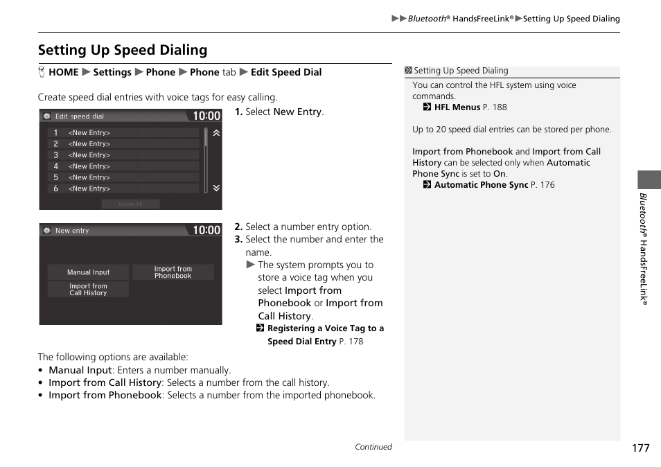 Setting up speed dialing | HONDA 2015 Fit - Navigation Manual User Manual | Page 178 / 253