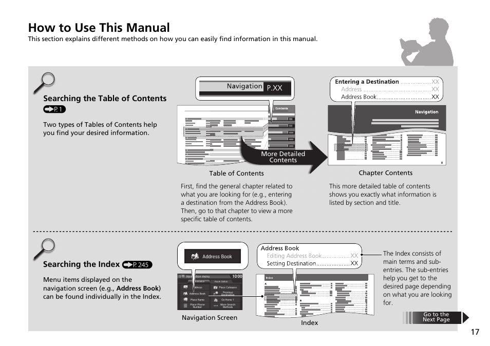 How to use this manual | HONDA 2015 Fit - Navigation Manual User Manual | Page 18 / 253