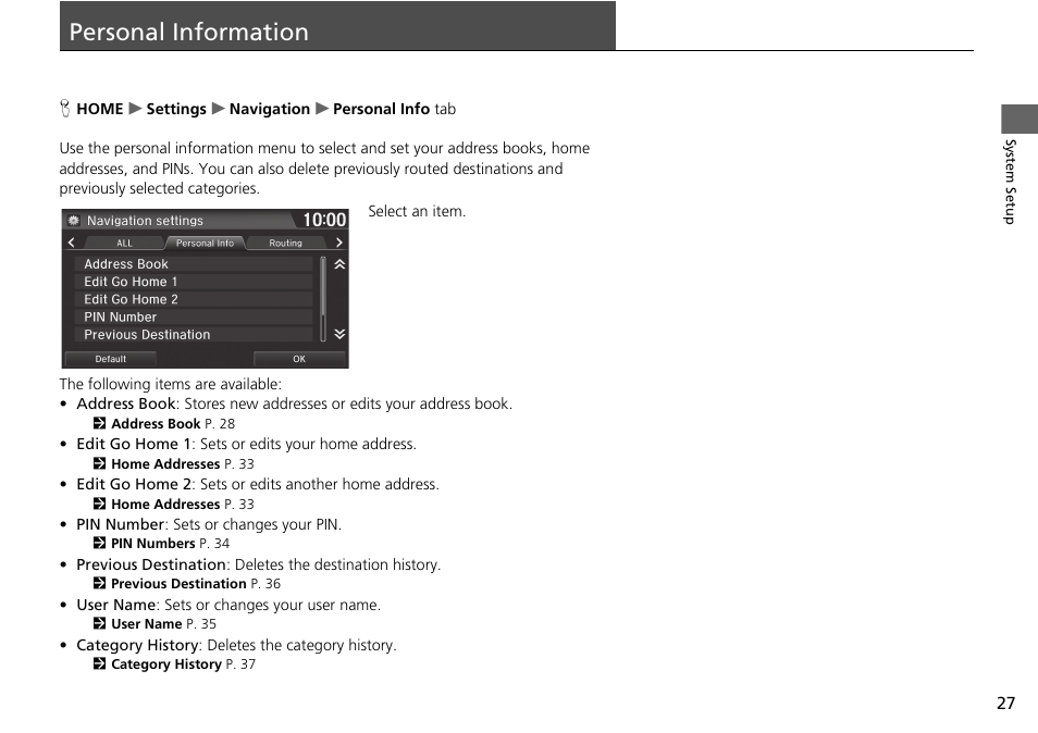 Personal information 27, Personal information | HONDA 2015 Fit - Navigation Manual User Manual | Page 28 / 253