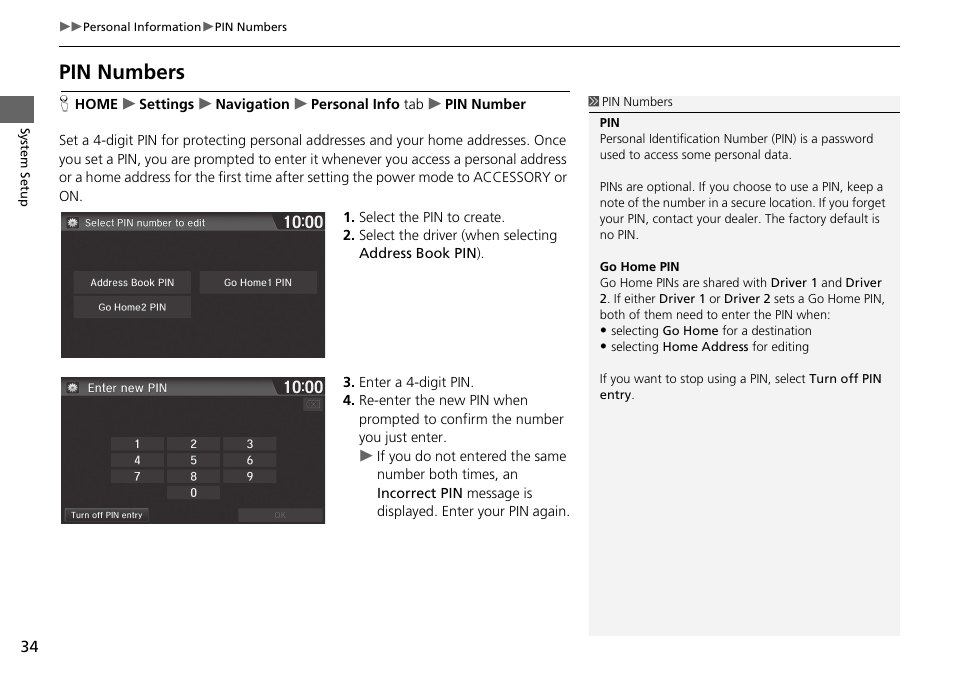 Pin numbers, Pin numbers p. 34 | HONDA 2015 Fit - Navigation Manual User Manual | Page 35 / 253