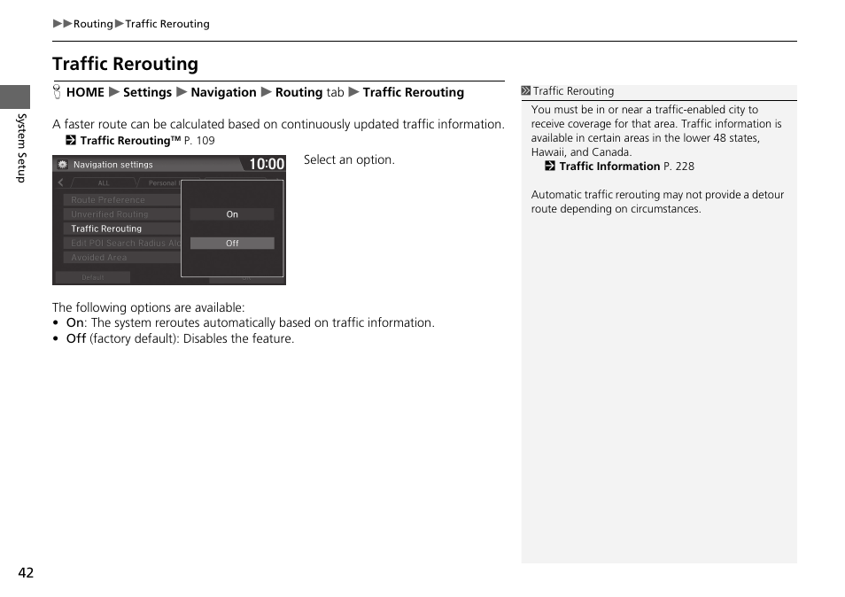 Traffic rerouting, Traffic rerouting p. 42 | HONDA 2015 Fit - Navigation Manual User Manual | Page 43 / 253