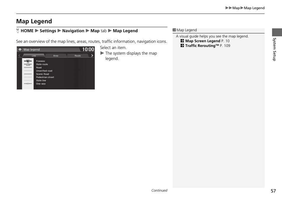 Map legend, Map legend p. 57 | HONDA 2015 Fit - Navigation Manual User Manual | Page 58 / 253