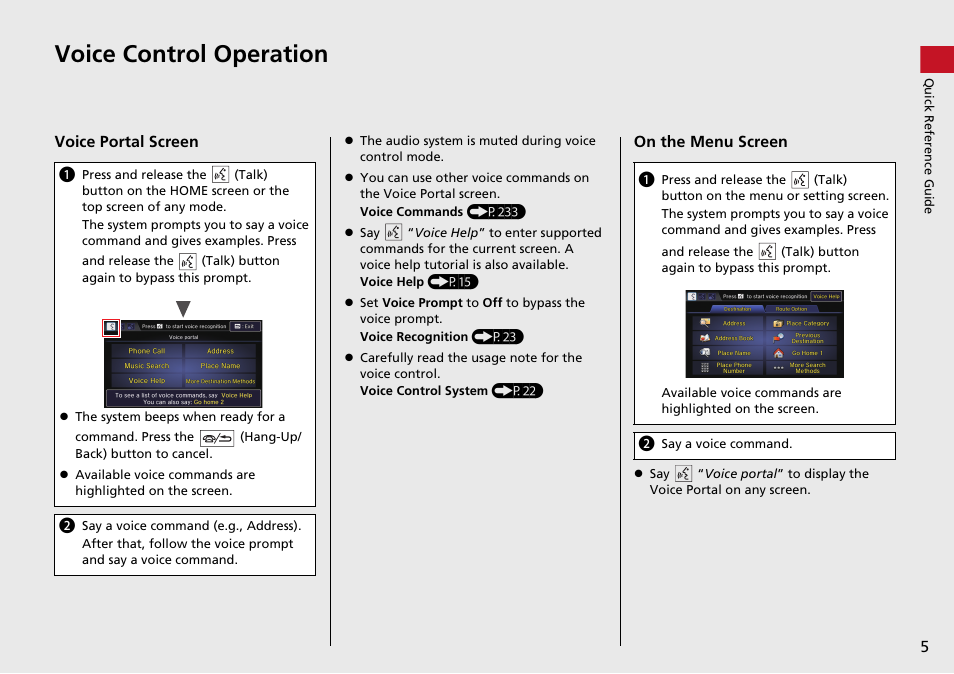 Voice control operation | HONDA 2015 Fit - Navigation Manual User Manual | Page 6 / 253