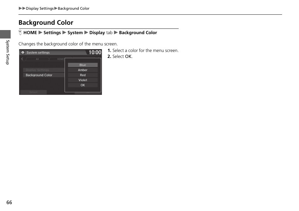 Background color | HONDA 2015 Fit - Navigation Manual User Manual | Page 67 / 253