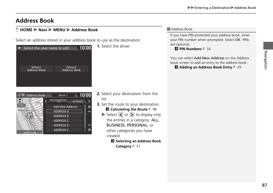 Address book | HONDA 2015 Fit - Navigation Manual User Manual | Page 88 / 253