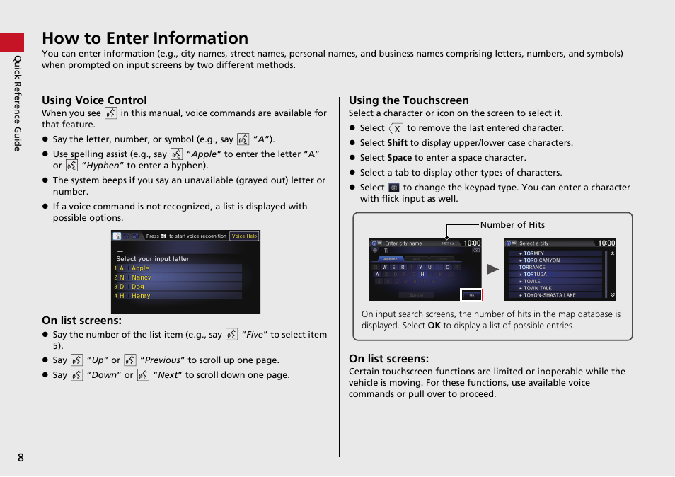 How to enter information | HONDA 2015 Fit - Navigation Manual User Manual | Page 9 / 253